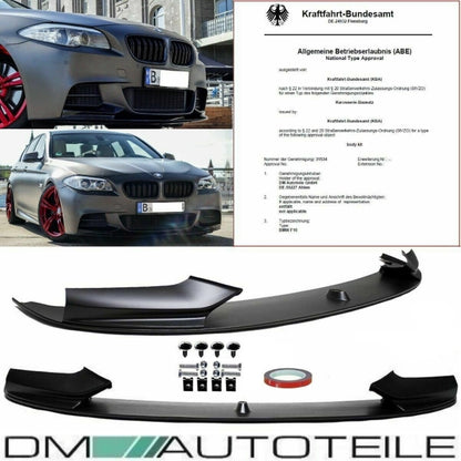 Sport-Performance Frontspoiler Lippe Spoiler vorne Schwarz Matt passt für BMW 5er F10 F11 mit M-Paket +ABE