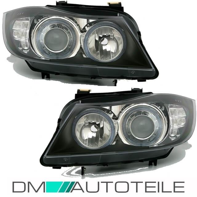Angel Eyes Scheinwerfer Set + LED Blinker Schwarz H7/H7 passend für BMW E90 E91 05-08