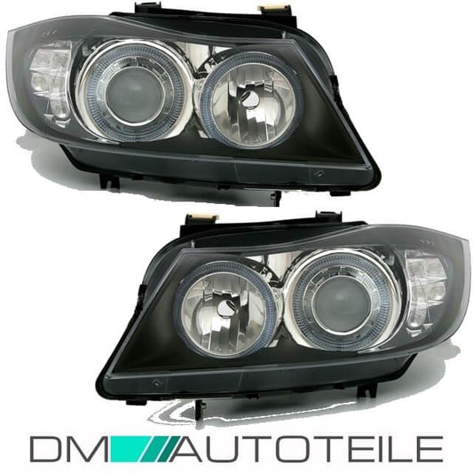 Angel Eyes Scheinwerfer Set + LED Blinker Schwarz H7/H7 passend für BMW E90 E91 05-08