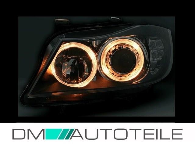 Angel Eyes Scheinwerfer Set + LED Blinker Schwarz H7/H7 passend für BMW E90 E91 05-08