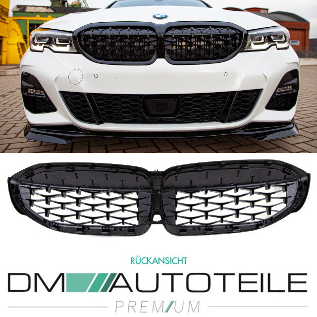 Set Diamant Wabengrill Kühlergril Schwarz Glanz Sport passt für BMW 3er G20 G21