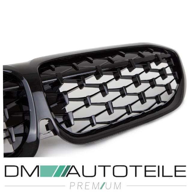 Set Diamant Wabengrill Kühlergril Schwarz Glanz Sport passt für BMW 3er G20 G21