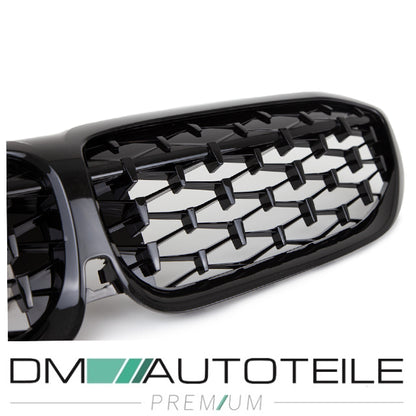 Set Diamant Wabengrill Kühlergril Schwarz Glanz Sport passt für BMW 3er G20 G21