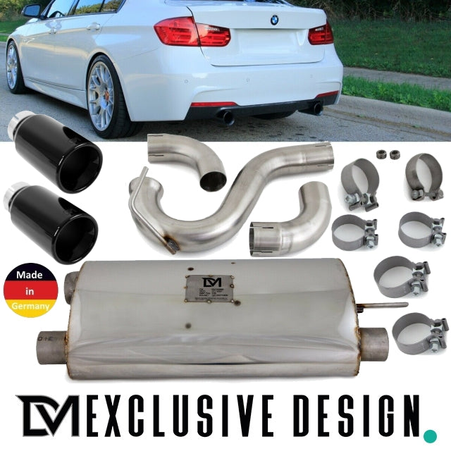 DM Exklusive Line Duplex Auspuffanlage Edelstahl schwarz glanz +ABE passt für BMW 3er F30 F31 4er F32 F33 Diesel 316d 318d...