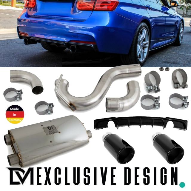 DM Exklusive Design Duplex 335d Auspuffanlage Performance+Diffusor Edelstahl Blenden schwarz glanz Made in Germany passt f...