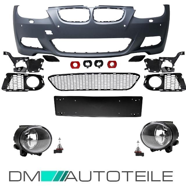 Set Stoßstange Vorne für SRA/PDC grundiert +Nebel Klarglas passt für BMW E92 E93 Serie & M-Paket 06-10