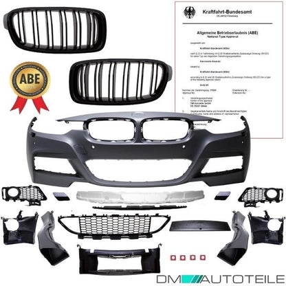 Sport Stoßstange vorne PDC & SRA + Doppelsteg Kühlergrill schwarz glanz passend für BMW 3er F30 F31 M +ABE