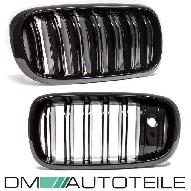 Satz Kühlergrill Schwarz Glanz Doppelsteg passend für BMW X5 F15 +X6 F16 13-17 mit Kamerasystem