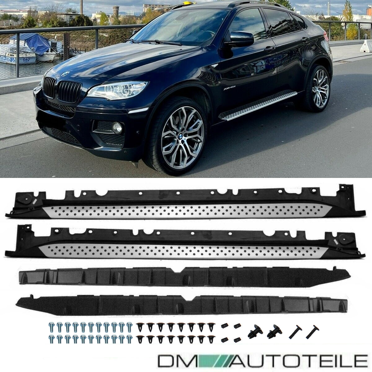 SET ALUMINIUM Trittbretter Einstieg+Anbaumaterial passt für BMW X6 E71 E72 08-14