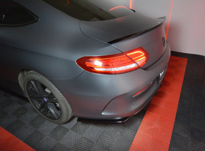 Heck Ansatz Flaps Diffusor für MERCEDES- BENZ C-KLASSE W205 COUPE AMG-LINE Carbon Look