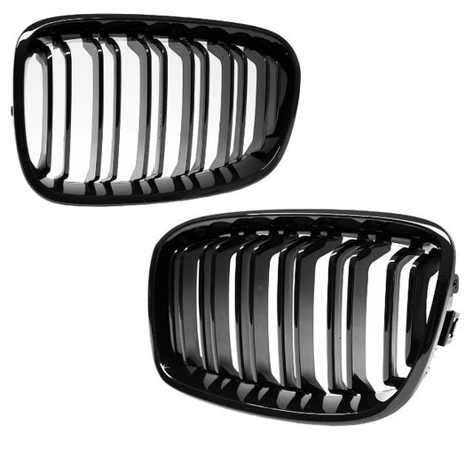 SET Doppelsteg Kühlergrill Grill Schwarz Glanz passt für BMW 1er F20 F21 bj11-15