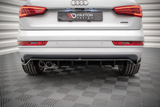Mittlerer Diffusor Heck Ansatz DTM Look für Audi Q3 8U Facelift schwarz matt