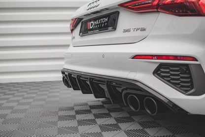 Diffusor Heck Ansatz für + Endschalldampfer Sportauspuff Attrappe Audi A3 S-Line Sportback 8Y