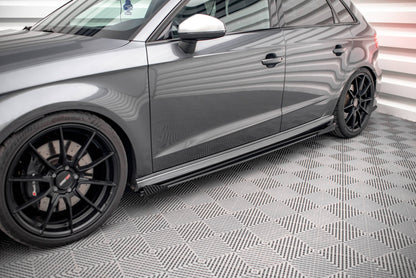 Street Pro Seitenschweller Ansatz für + Flaps Audi S3 Sportback 8V Facelift schwarz Hochglanz