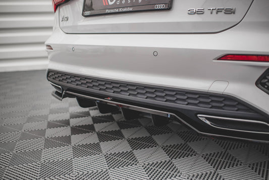 Mittlerer Diffusor Heck Ansatz DTM Look für Audi A3 S-Line Sportback 8Y schwarz Hochglanz