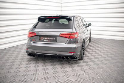 Heck Ansatz Flaps Diffusor für Audi S3 Sportback 8V Facelift Carbon Look