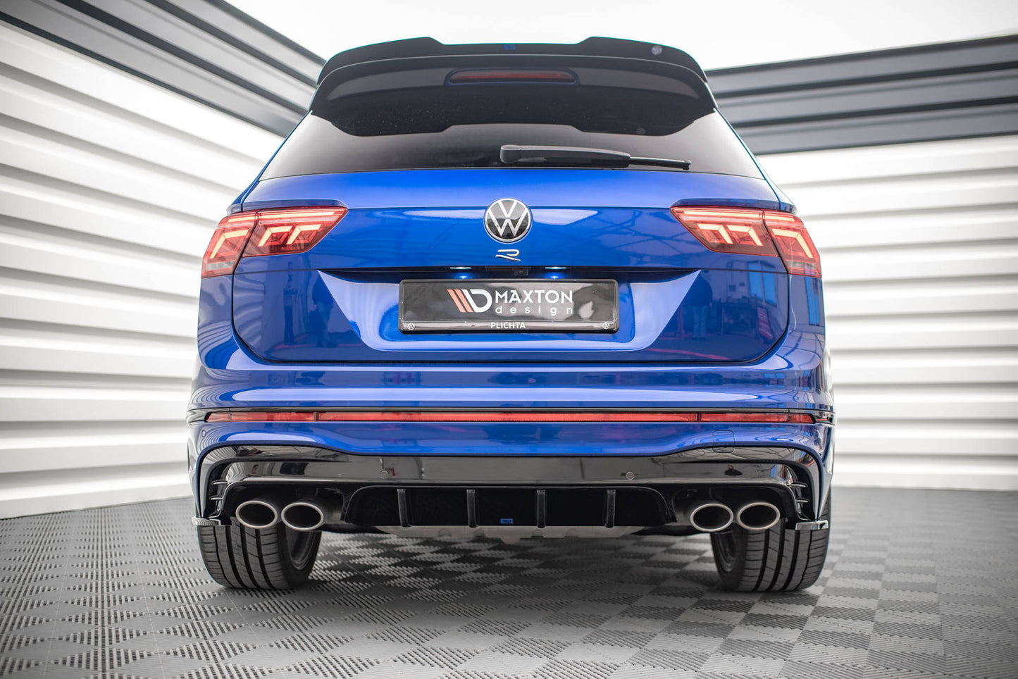 Diffusor Heck Ansatz für Volkswagen Tiguan R Mk2 Facelift schwarz Hochglanz