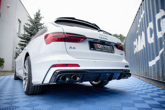 Diffusor Heck Ansatz für + Endschalldampfer Sportauspuff Attrappe Audi S6 / A6 S-Line C8