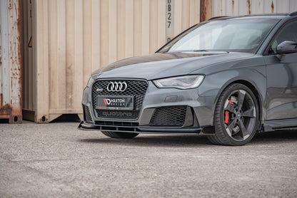 Robuste Racing Front Ansatz für passend +Flaps für Audi RS3 8V Sportback schwarz Hochglanz