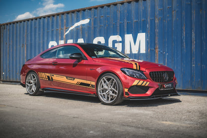Robuste Racing Seitenschweller Ansatz für für + Flaps Mercedes-AMG C43 Coupe C205 schwarz Hochglanz