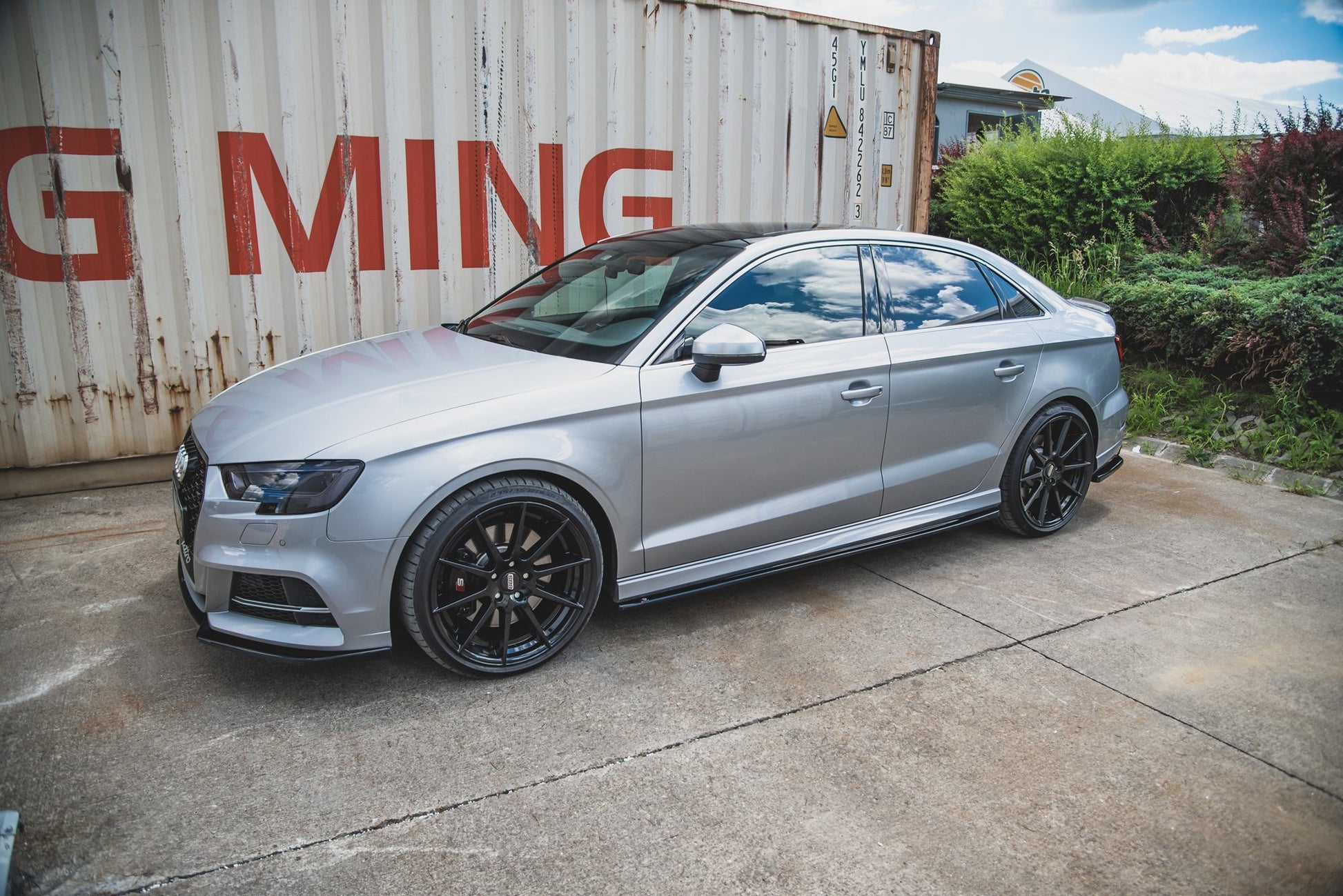 Seitenschweller Ansatz für V.2 für Audi S3 / A3 S-Line Limousine 8V Facelift schwarz matt