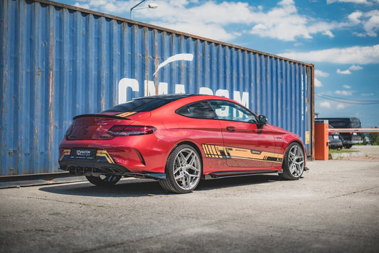 Robuste Racing Heck Ansatz Flaps Diffusor +Flaps für Mercedes-AMG C43 Coupe C205 schwarz Hochglanz