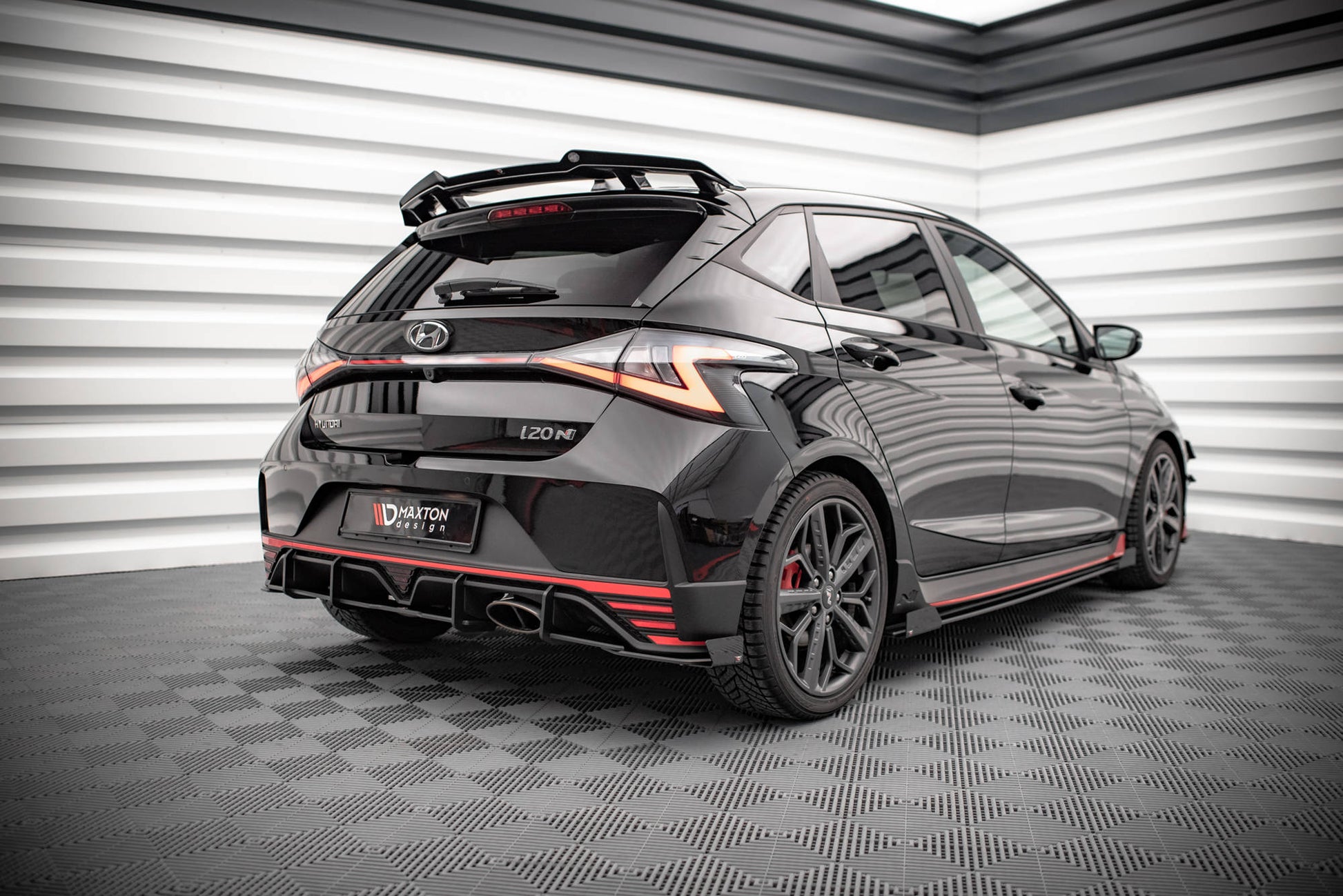 Street Pro Heck Ansatz Flaps Diffusor +Flaps für Hyundai I20 N Mk3 schwarz Hochglanz