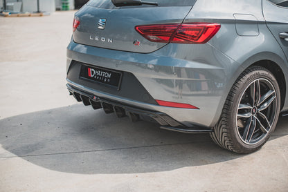 Heck Ansatz Flaps Diffusor für SEAT Leon Mk3 FR Facelift Carbon Look