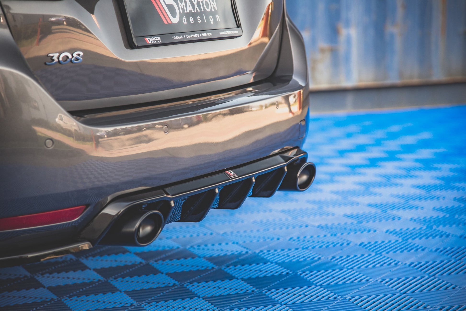Diffusor Heck Ansatz für + Endschalldampfer Sportauspuff Attrappe Peugeot 308 SW Mk2 Facelift