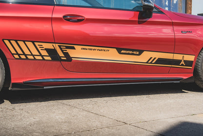 Robuste Racing Seitenschweller Ansatz für für + Flaps Mercedes-AMG C43 Coupe C205 schwarz Hochglanz