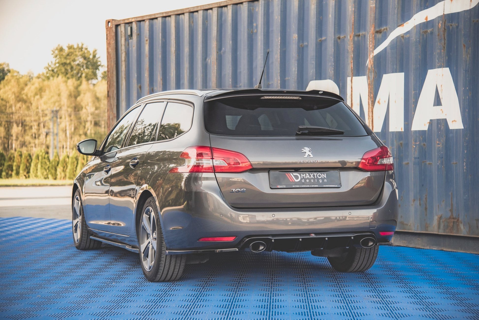 Diffusor Heck Ansatz für + Endschalldampfer Sportauspuff Attrappe Peugeot 308 SW Mk2 Facelift