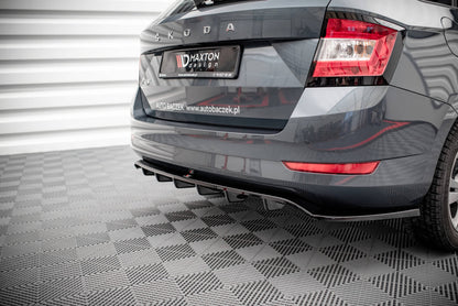 Mittlerer Diffusor Heck Ansatz DTM Look für Skoda Fabia Combi Mk3 Facelift schwarz Hochglanz