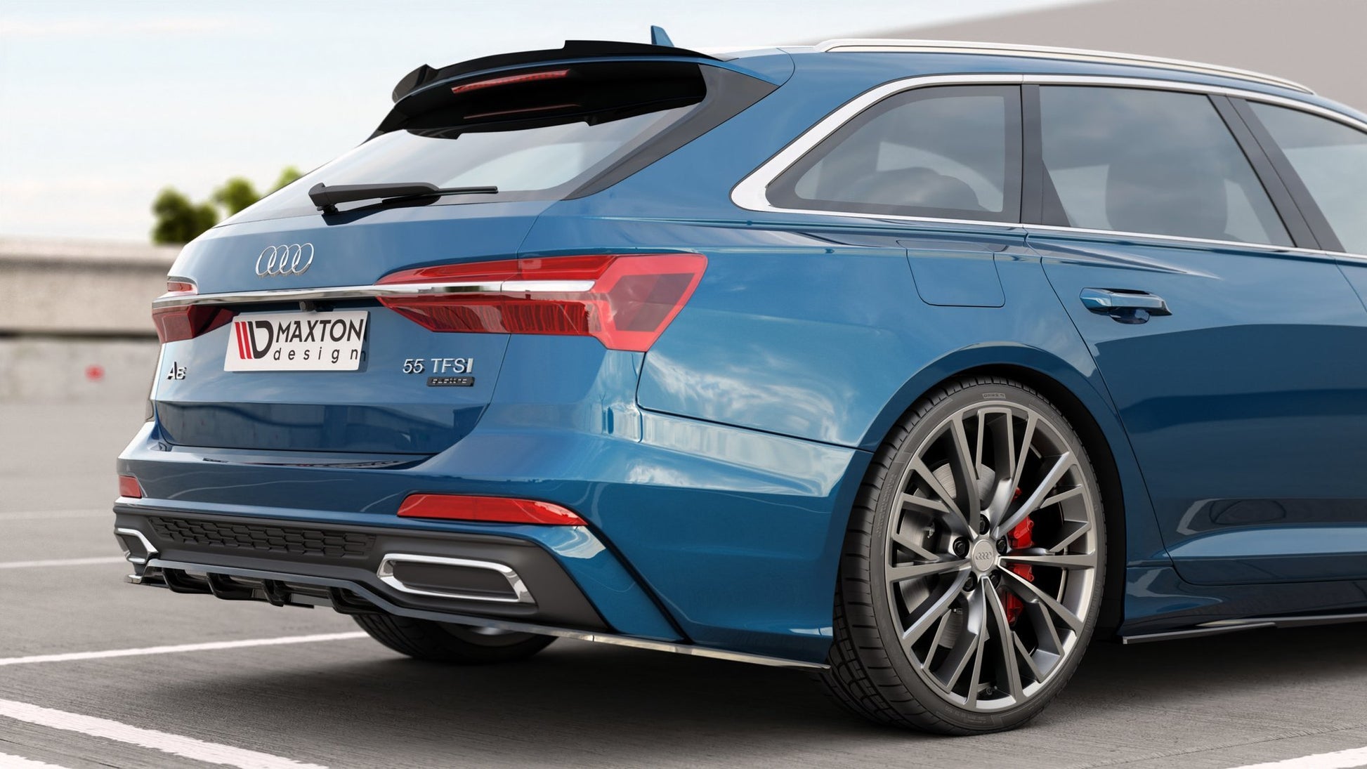 Mittlerer Diffusor Heck Ansatz DTM Look für Audi A6 S-Line Avant C8 schwarz matt