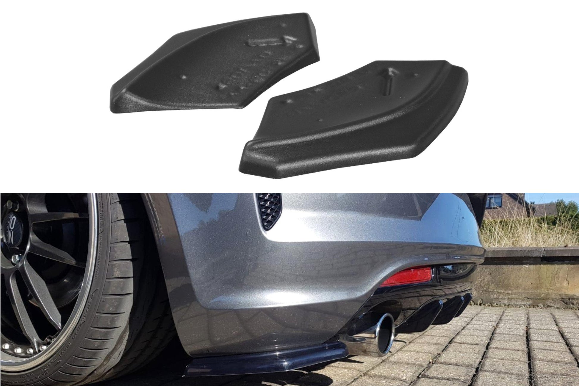 Heck Ansatz Flaps Diffusor für VOLKSWAGEN SCIROCCO MK.3 R FACELIFT Carbon Look