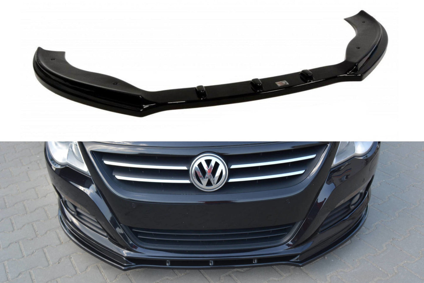 Front Ansatz V.1 für VW PASSAT CC vor Facelift, STANDARD STOßSTANGE schwarz Hochglanz