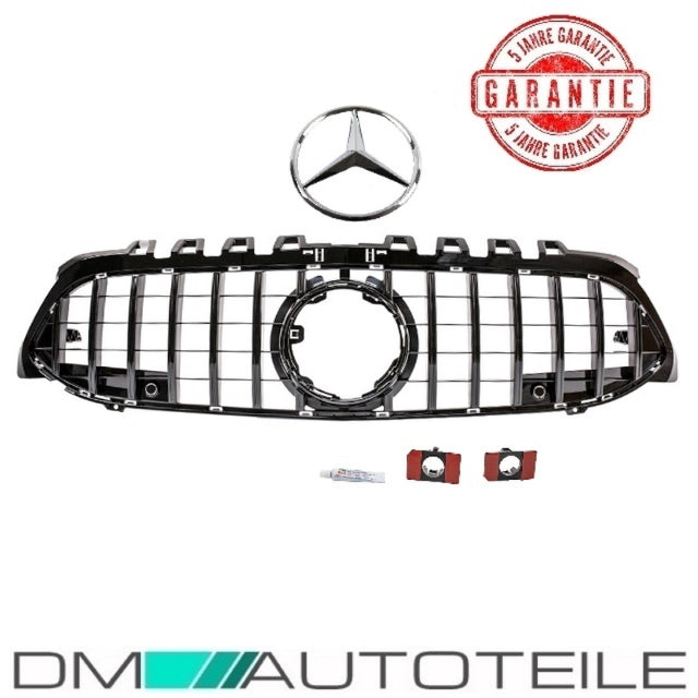 Set Sport-Kühlergrill für Panamericana GT Schwarz glanz + Stern lackiert passt für Mercedes A-Klasse W177 Bj ab 2018 ohne Kamera Loch