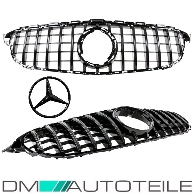 Set Sport-Panamericana GT Facelift Kühlergrill Schwarz Glanz + Stern lackiert ohne Kamera passt für Mercedes C-Klasse W205 S205 Mopf ab 2018