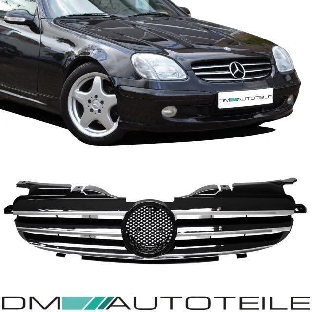 Kühlergrill hochglanz Schwarz + Chromleiste passend für Mercedes SLK R170 98-04