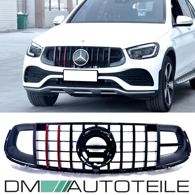 Evo Kühlergrill für Panamericana GT Schwarz Rot + Carbon passt für Mercedes GLC X253 ab 2019