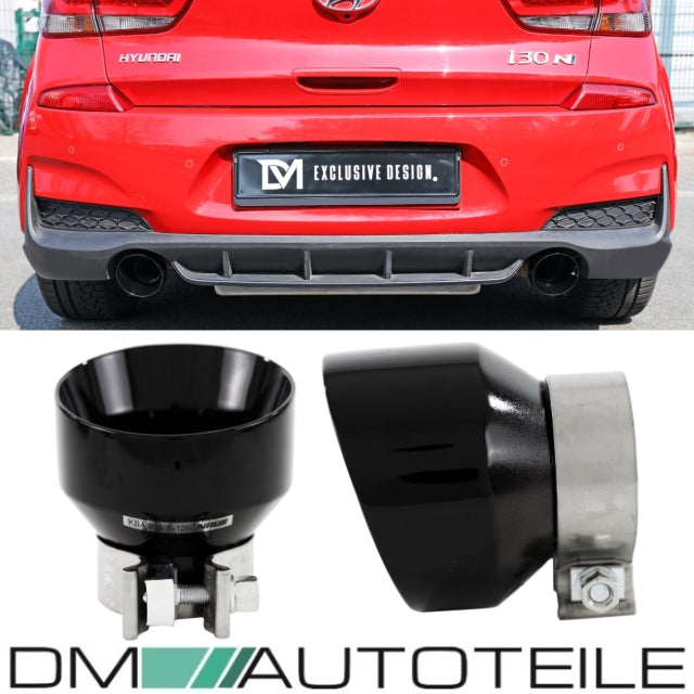 DM Exklusive Design Set Edelstahl hochglanz schwarz Auspuffblende Ø 114mm+ Verbinder passt für Hyundai I30 N+ABE