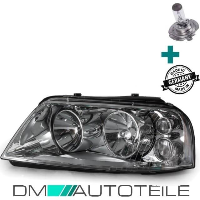 Scheinwerfer links Chrom Bj 00-10 H7/H1 + Birne passt für VW Sharan Seat Alhambra