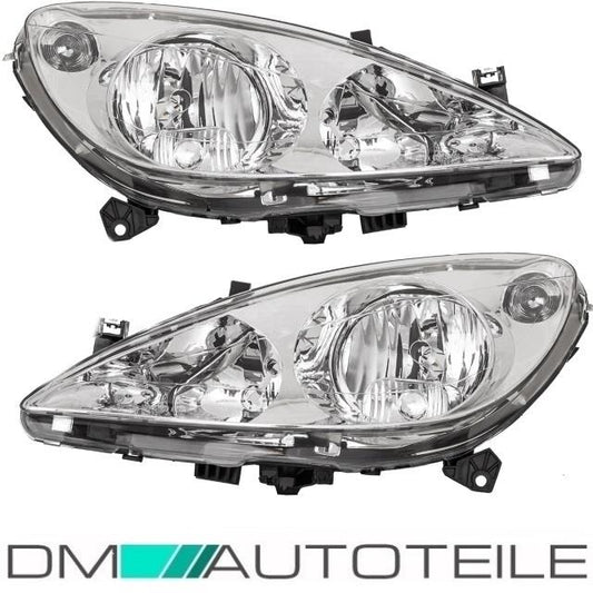 Set Peugeot 307 Scheinwerfer Klarglas Links & Rechts Bj 01-05 + Stellmotor H7/H1