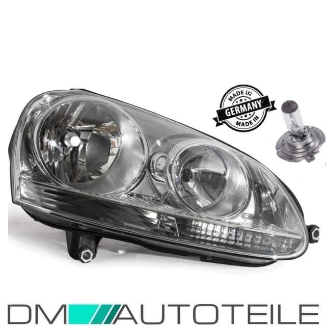 Scheinwerfer rechts H7/H7 Chrom + H7 passt für VW GOLF 5 ab 2003-2008 + Jetta