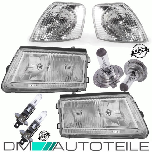 Scheinwerfer SET H7/H1 ohne Nebel +Blinker Weiß + 4x Birnen passt für VW Passat 3B
