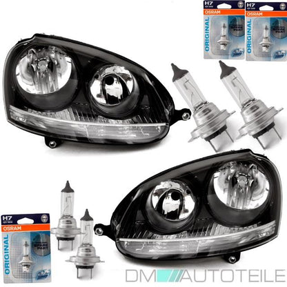 Scheinwerfer Klarglas Schwarz H7/H7 + 4x Osram passt für VW Golf 5 Jetta 03-08