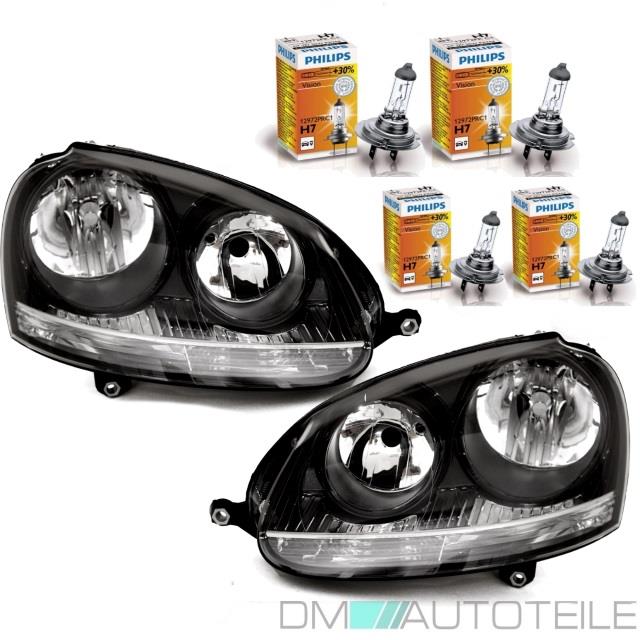 SET Scheinwerfer Klarglas Schwarz H7/H7 + 4x PHILIPS VISION passt für VW Golf 5