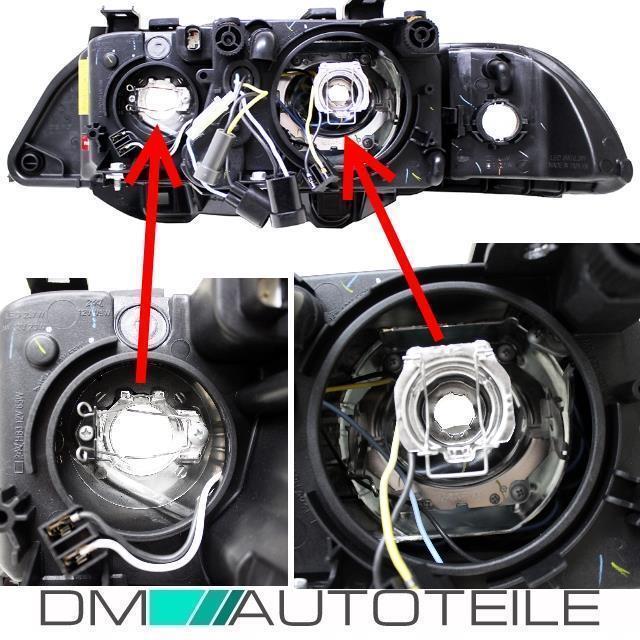 Set Angel Eyes Scheinwerfer Schwarz H7/H7 95-03 + Osram Birnen passt für BMW E39