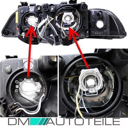 Set Angel Eyes Scheinwerfer Schwarz H7/H7 95-03 + Osram Birnen passt für BMW E39