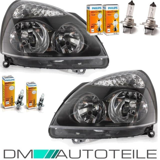 Set Renault Clio II PH2 Scheinwerfer rechts+links Schwarz Bj 01-05 H7/H1 +Philips Birnen Komplett