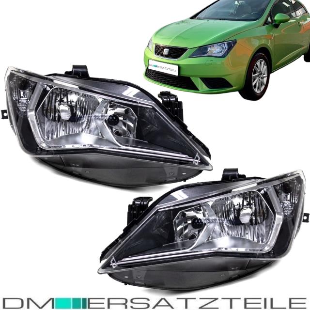 SET Seat Ibiza 6J Scheinwerfer Links+Rechts Klarglas Chrom Schwarz 12-15 H7/H7